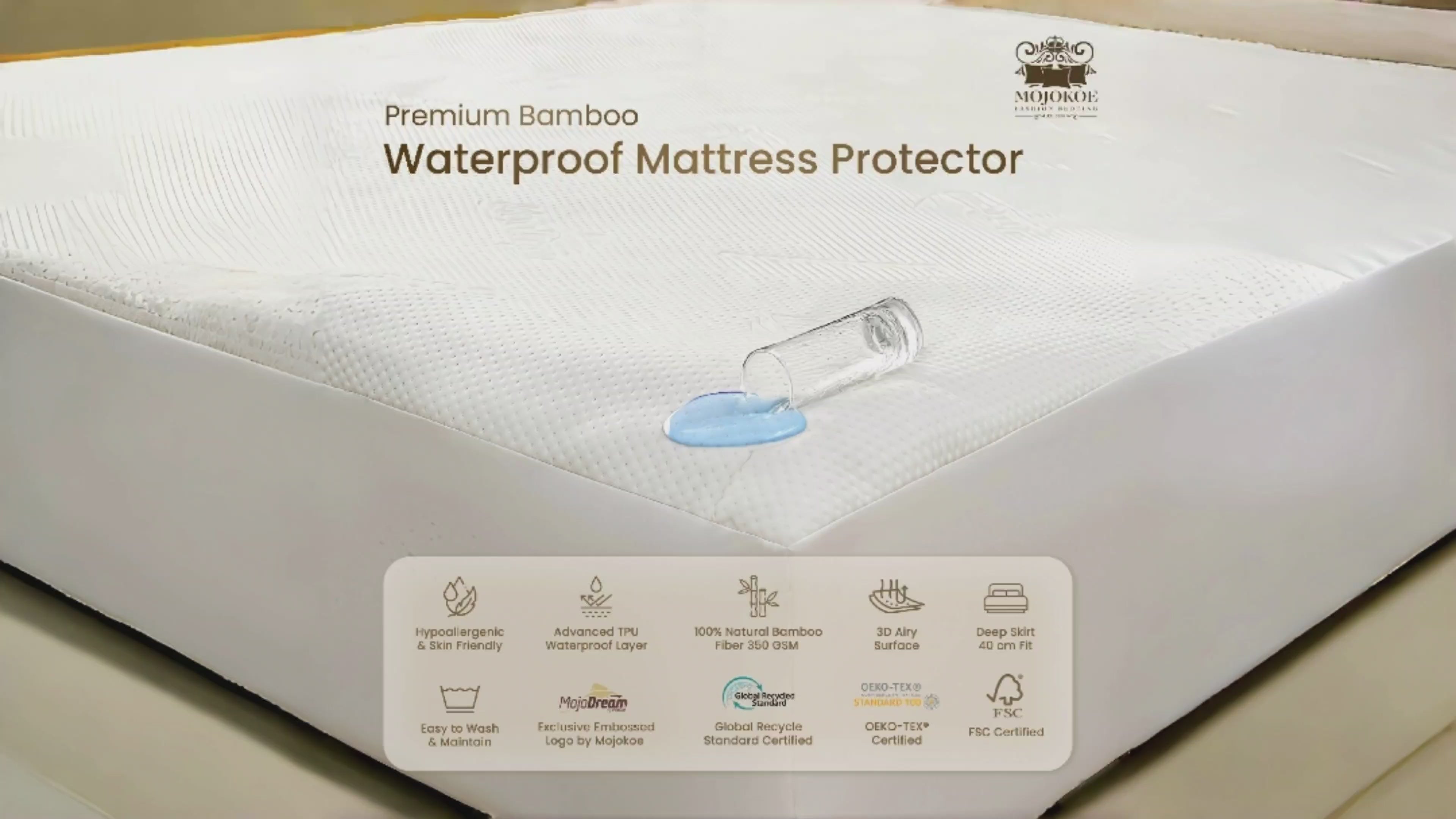 MOJOKOE Premium Bamboo Waterproof Mattress Protector | Pelindung Kasur Anti Ompol