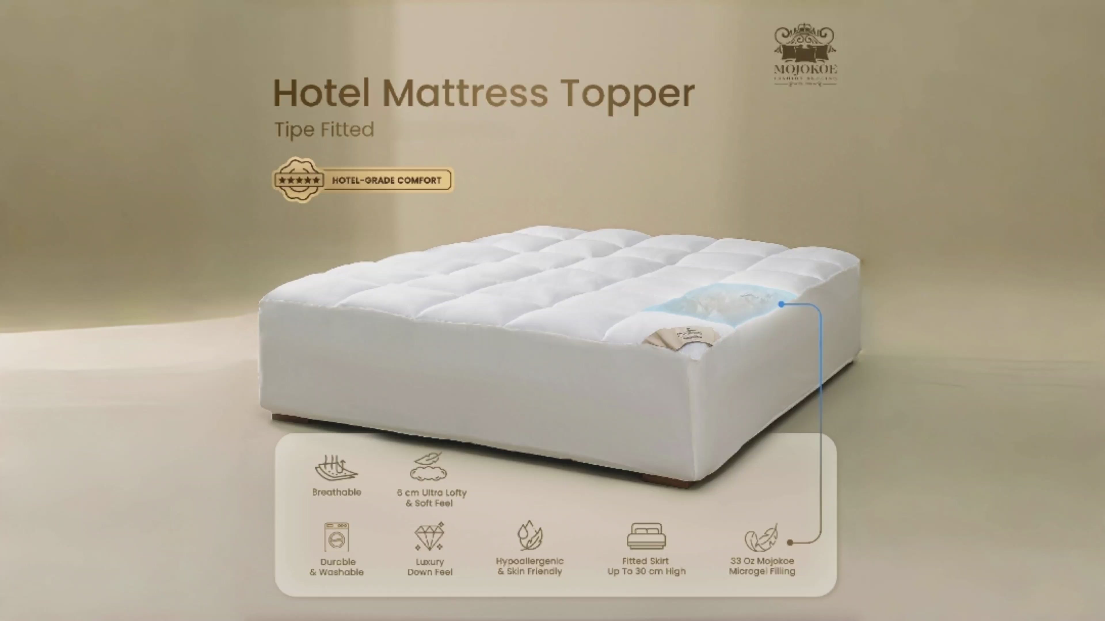 MOJOKOE Hotel Bed Mattress Topper Fitted - Extra King | 100% Microgel