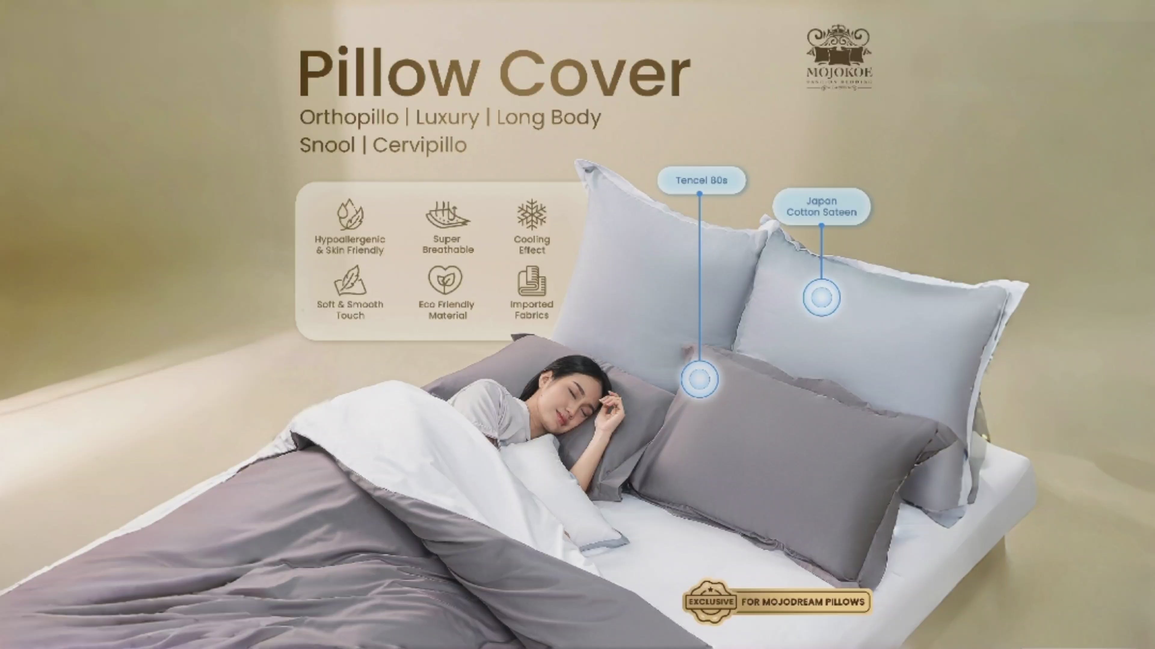 MOJOKOE Cover Pillow & Bolster | Sarung Guling & Bantal | Tencel & Japan Cotton Sateen